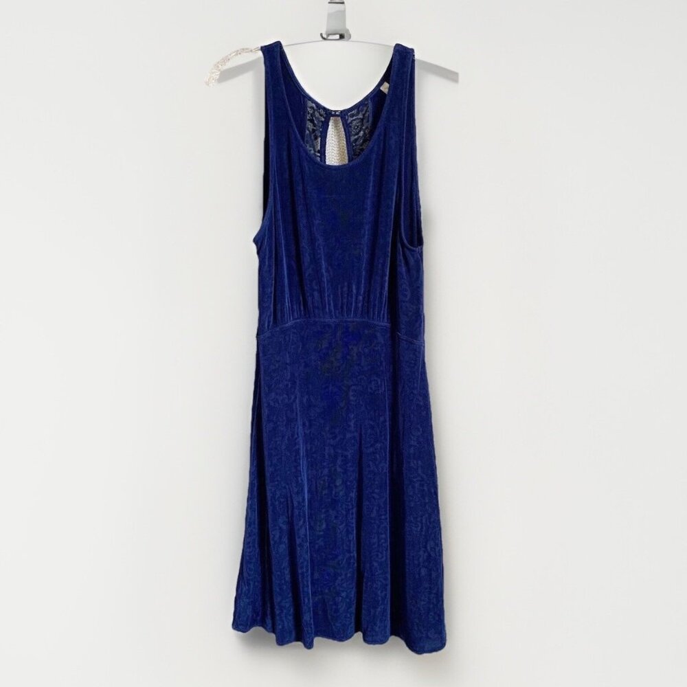 Free People Womens Cobalt Blue Lady Jane Slinky Dress Large Lace Back Ballerina